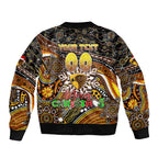 Merry Christmas AFL Hawks Sleeve Zip Bomber Jacket Aboriginal Santa Football Mascot