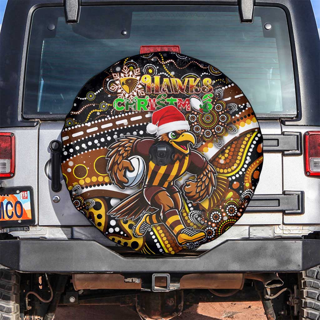 Merry Christmas AFL Hawks Spare Tire Cover Aboriginal Santa Football Mascot
