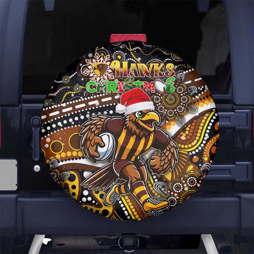 Merry Christmas AFL Hawks Spare Tire Cover Aboriginal Santa Football Mascot