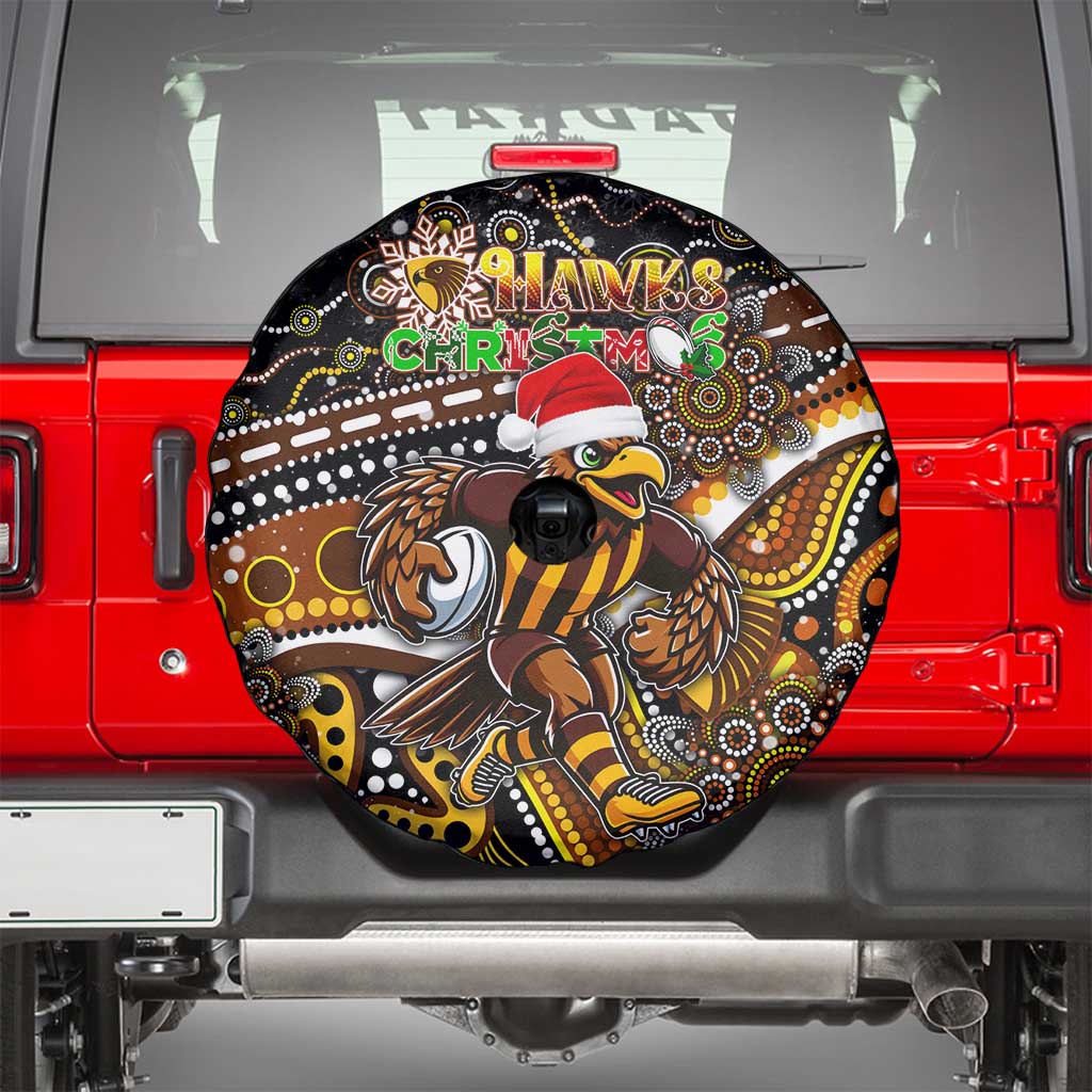Merry Christmas AFL Hawks Spare Tire Cover Aboriginal Santa Football Mascot