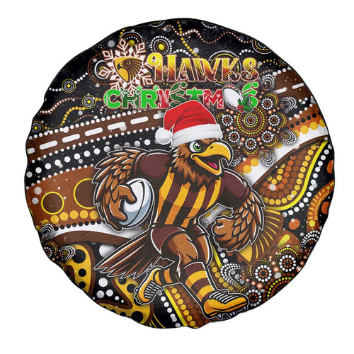 Merry Christmas AFL Hawks Spare Tire Cover Aboriginal Santa Football Mascot