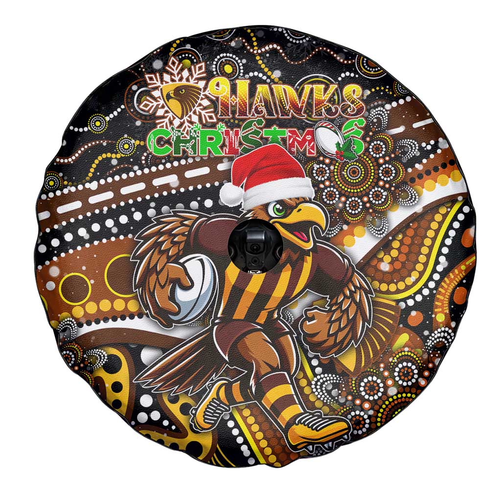 Merry Christmas AFL Hawks Spare Tire Cover Aboriginal Santa Football Mascot