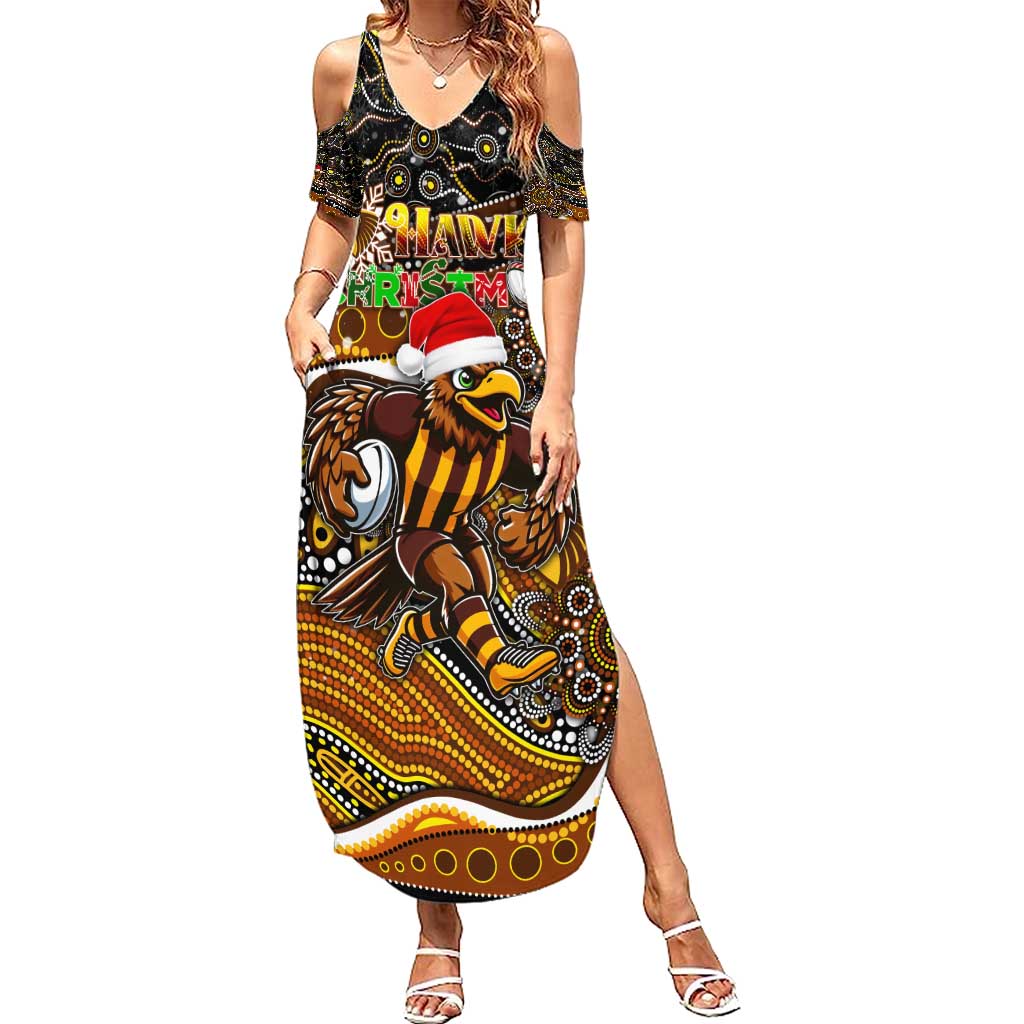 Merry Christmas AFL Hawks Summer Maxi Dress Aboriginal Santa Football Mascot
