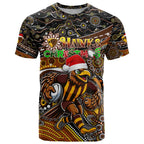 Merry Christmas AFL Hawks T Shirt Aboriginal Santa Football Mascot
