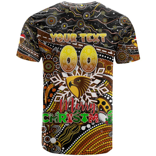 Merry Christmas AFL Hawks T Shirt Aboriginal Santa Football Mascot
