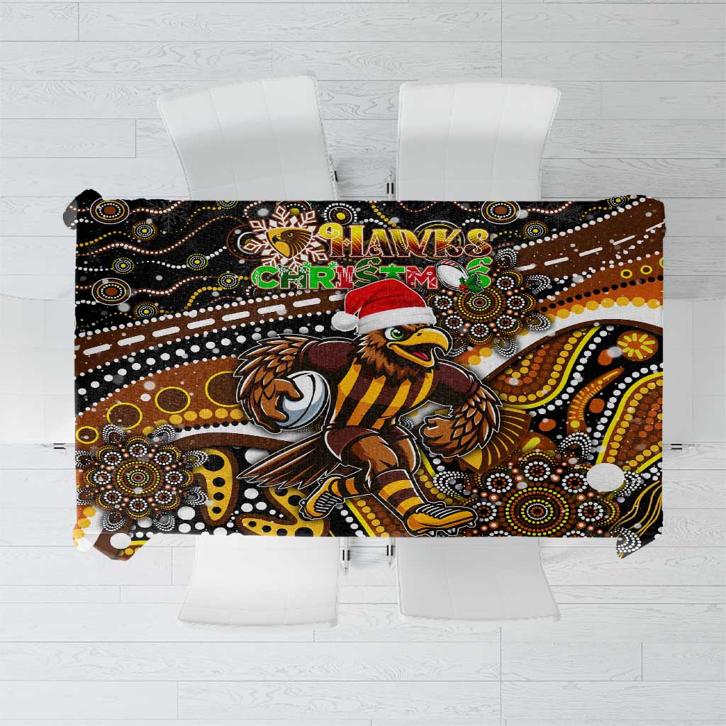 Merry Christmas AFL Hawks Tablecloth Aboriginal Santa Football Mascot