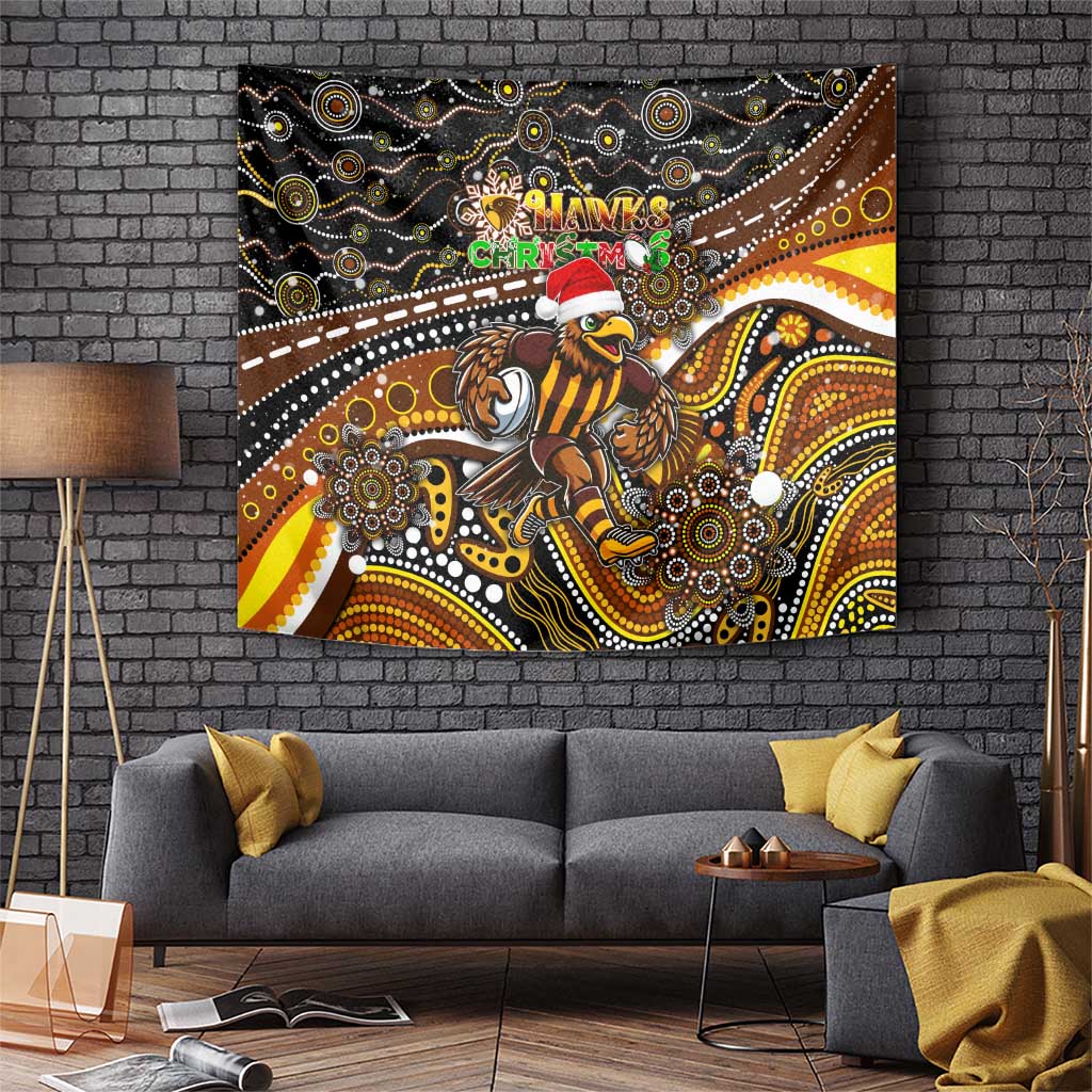 Merry Christmas AFL Hawks Tapestry Aboriginal Santa Football Mascot