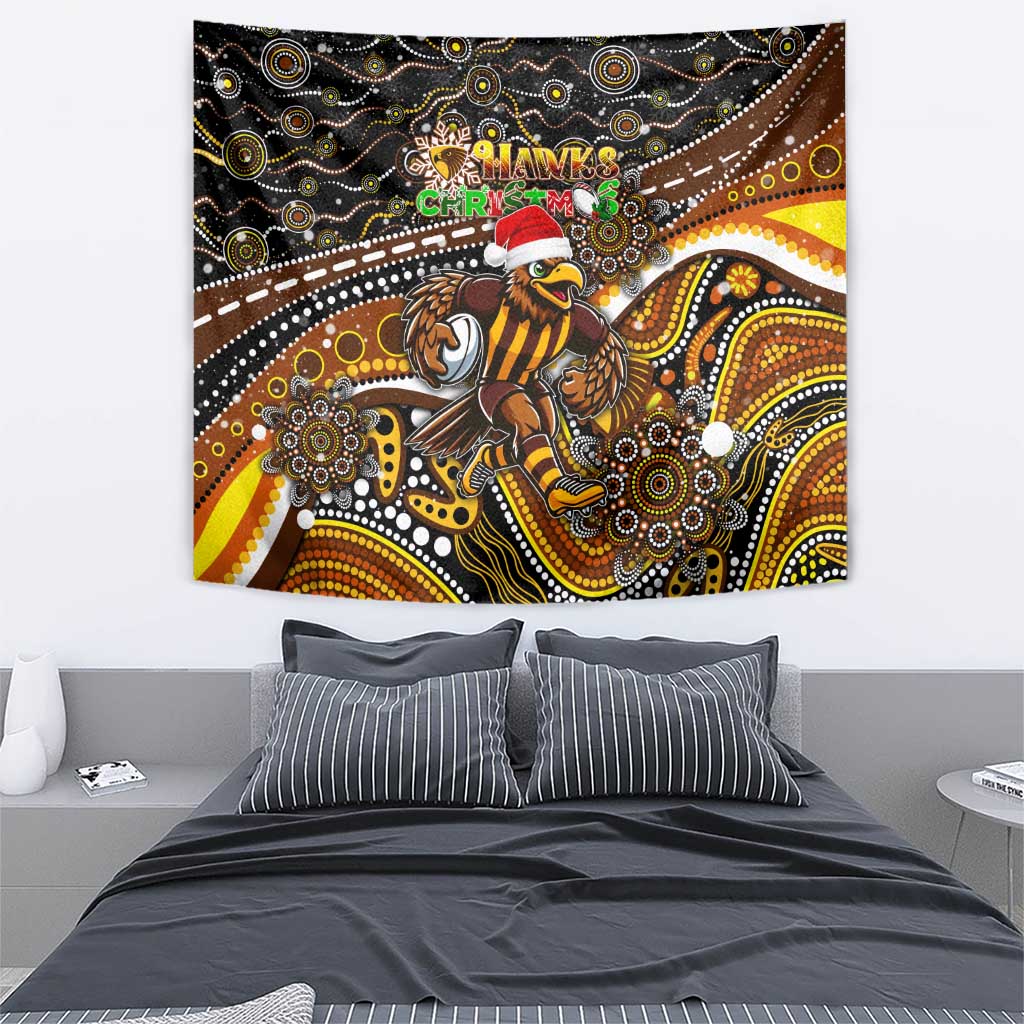 Merry Christmas AFL Hawks Tapestry Aboriginal Santa Football Mascot