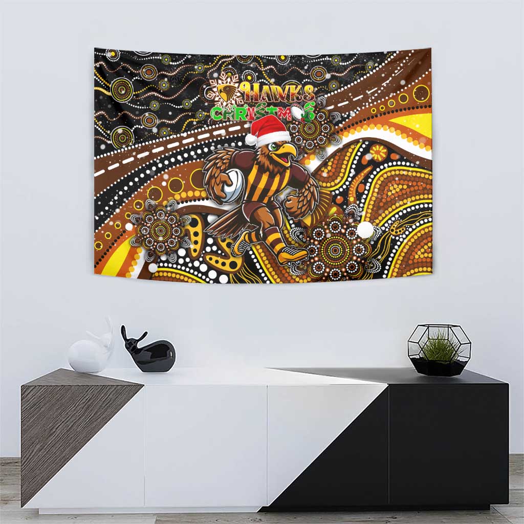 Merry Christmas AFL Hawks Tapestry Aboriginal Santa Football Mascot