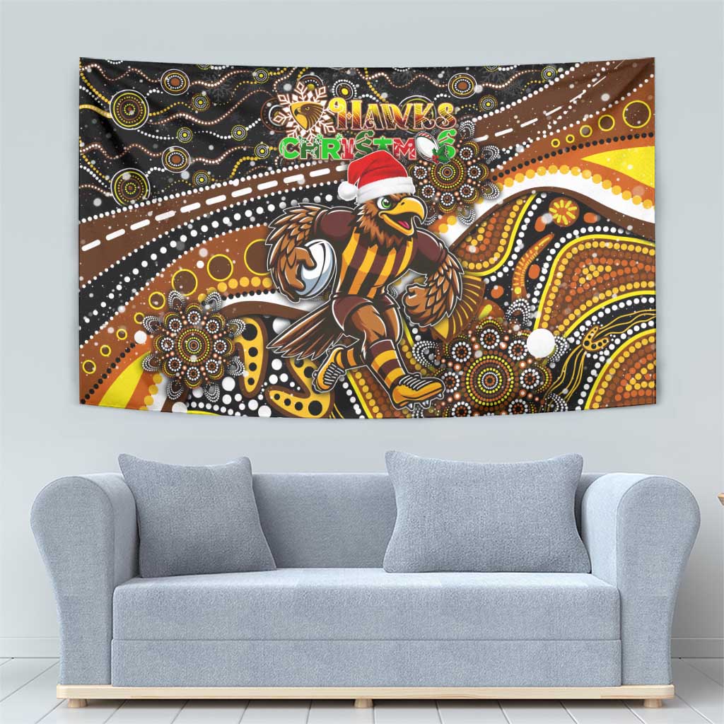 Merry Christmas AFL Hawks Tapestry Aboriginal Santa Football Mascot