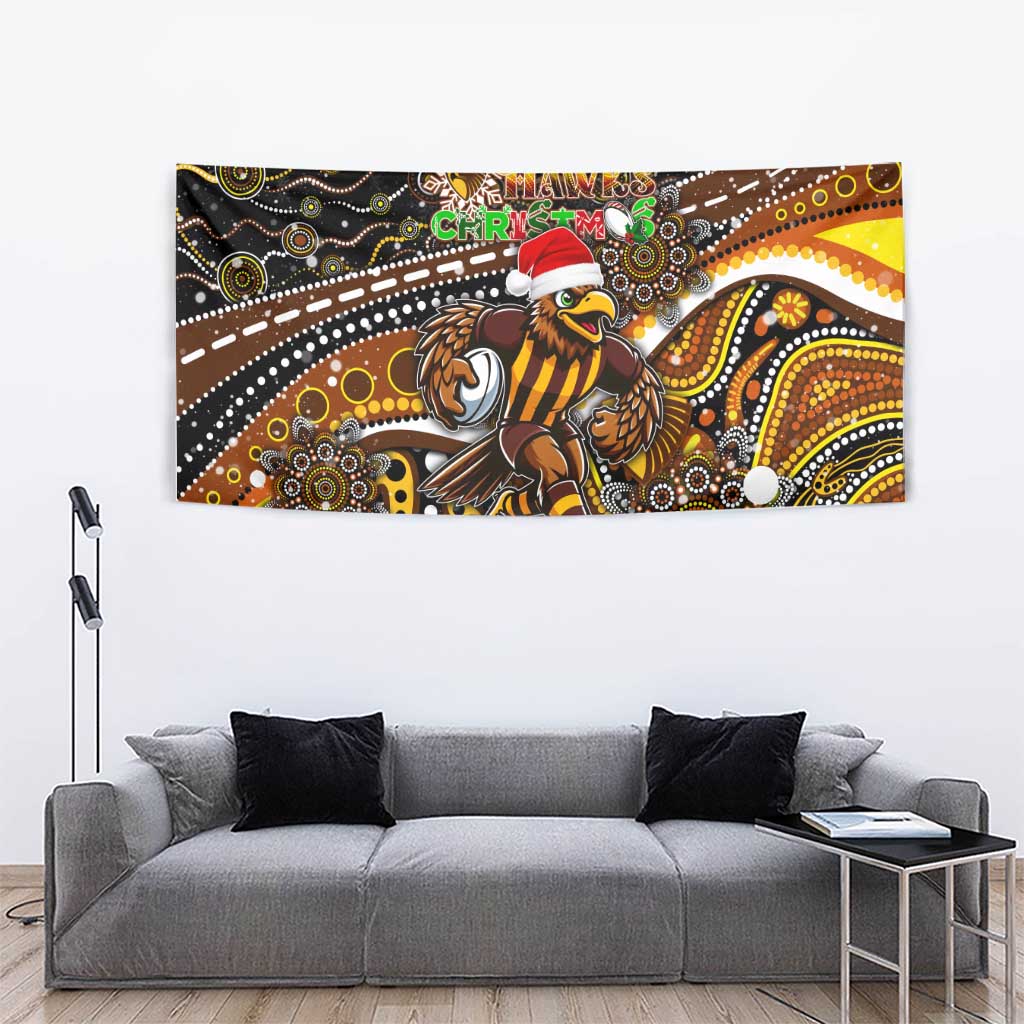 Merry Christmas AFL Hawks Tapestry Aboriginal Santa Football Mascot