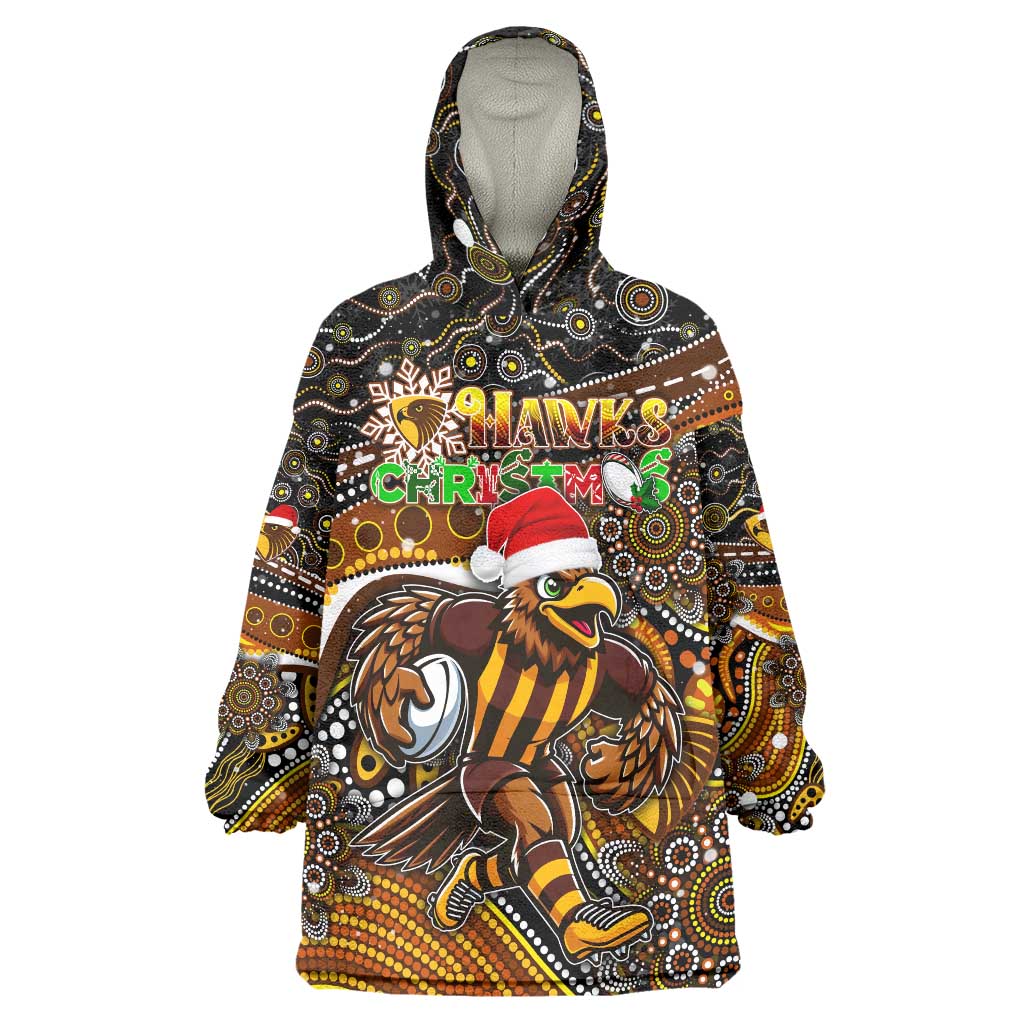 Merry Christmas AFL Hawks Wearable Blanket Hoodie Aboriginal Santa Football Mascot