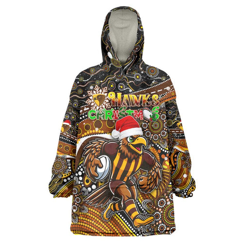 Merry Christmas AFL Hawks Wearable Blanket Hoodie Aboriginal Santa Football Mascot