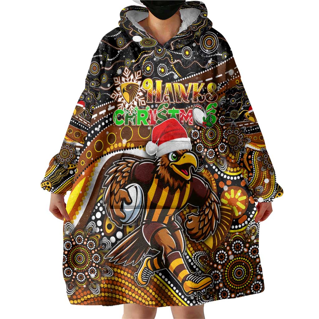 Merry Christmas AFL Hawks Wearable Blanket Hoodie Aboriginal Santa Football Mascot