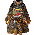 Merry Christmas AFL Hawks Wearable Blanket Hoodie Aboriginal Santa Football Mascot
