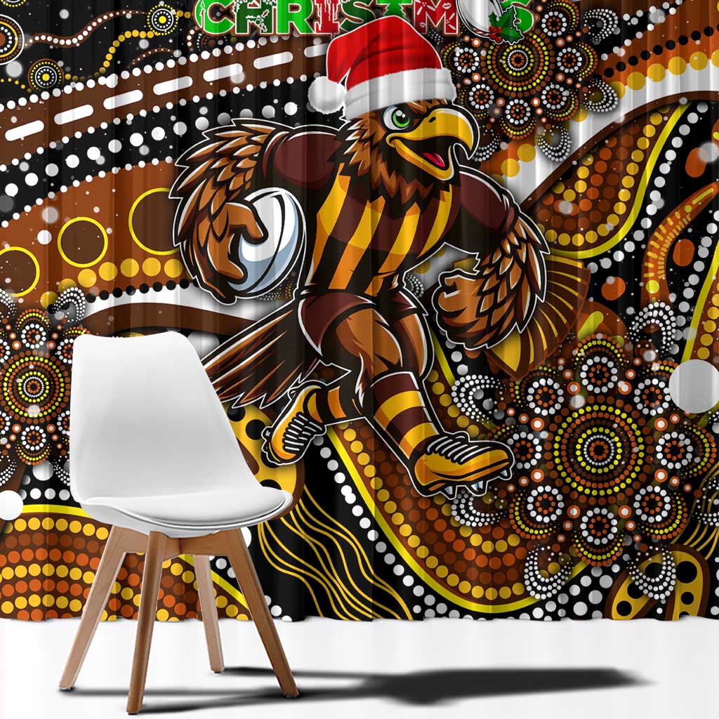 Merry Christmas AFL Hawks Window Curtain Aboriginal Santa Football Mascot