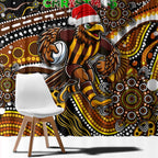 Merry Christmas AFL Hawks Window Curtain Aboriginal Santa Football Mascot
