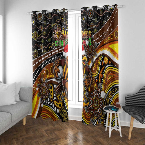 Merry Christmas AFL Hawks Window Curtain Aboriginal Santa Football Mascot