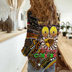 Merry Christmas AFL Hawks Women Casual Shirt Aboriginal Santa Football Mascot