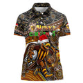 Merry Christmas AFL Hawks Women Polo Shirt Aboriginal Santa Football Mascot