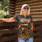 Merry Christmas AFL Hawks Women Polo Shirt Aboriginal Santa Football Mascot