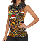 Merry Christmas AFL Hawks Women Sleeveless Polo Shirt Aboriginal Santa Football Mascot