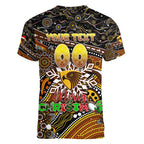 Merry Christmas AFL Hawks Women V-Neck T-Shirt Aboriginal Santa Football Mascot