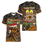 Merry Christmas AFL Hawks Women V-Neck T-Shirt Aboriginal Santa Football Mascot