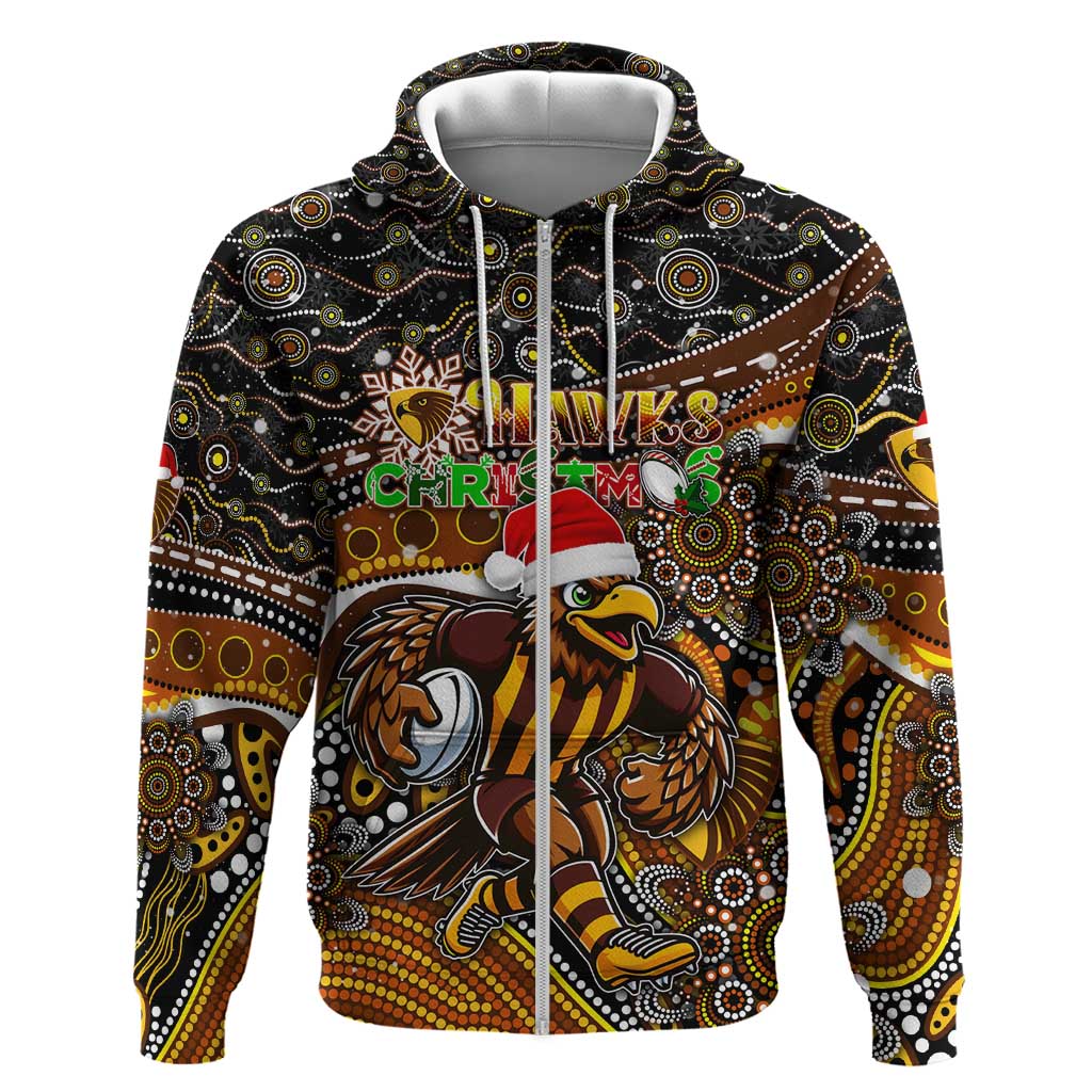 Merry Christmas AFL Hawks Zip Hoodie Aboriginal Santa Football Mascot