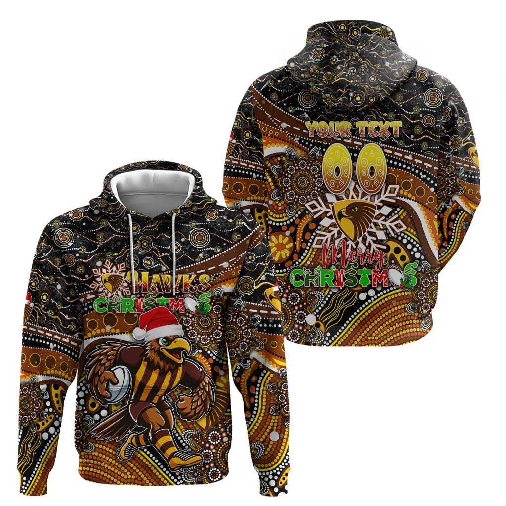 Merry Christmas AFL Hawks Zip Hoodie Aboriginal Santa Football Mascot