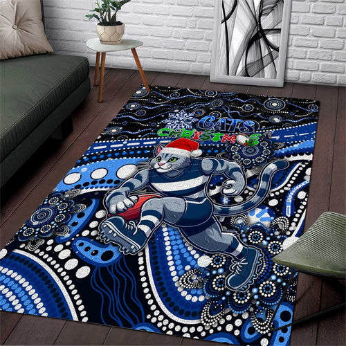 Merry Christmas AFL Cats Area Rug Aboriginal Santa Football Mascot