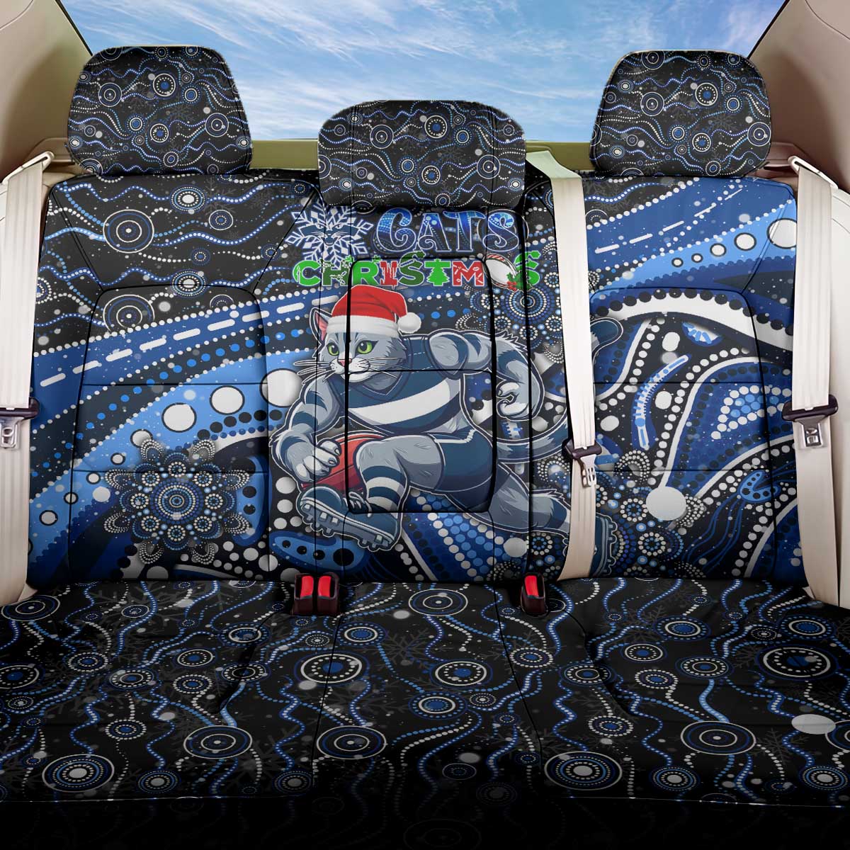 Merry Christmas AFL Cats Back Car Seat Cover Aboriginal Santa Football Mascot