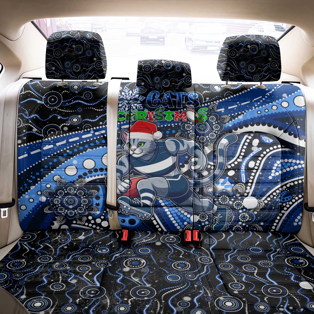 Merry Christmas AFL Cats Back Car Seat Cover Aboriginal Santa Football Mascot