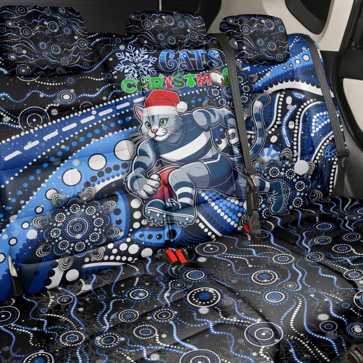 Merry Christmas AFL Cats Back Car Seat Cover Aboriginal Santa Football Mascot
