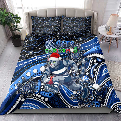 Merry Christmas AFL Cats Bedding Set Aboriginal Santa Football Mascot