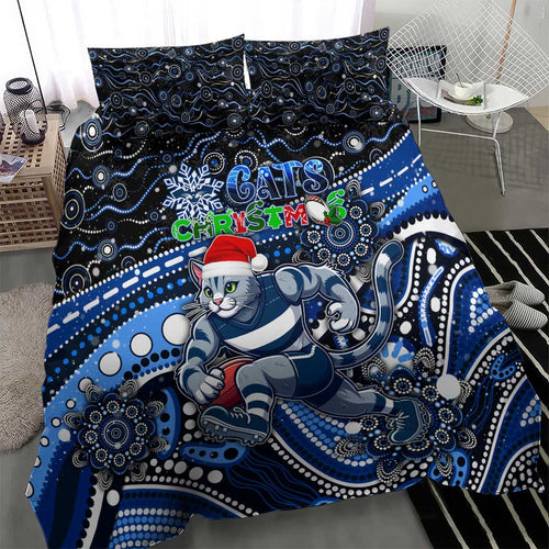 Merry Christmas AFL Cats Bedding Set Aboriginal Santa Football Mascot