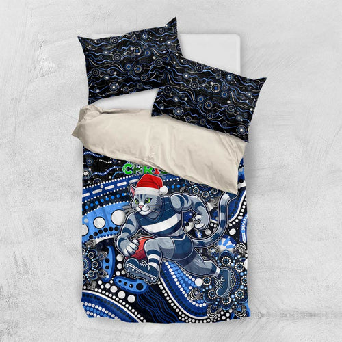 Merry Christmas AFL Cats Bedding Set Aboriginal Santa Football Mascot