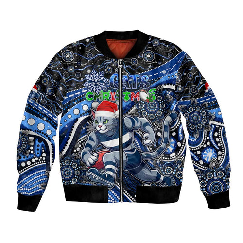 Merry Christmas AFL Cats Bomber Jacket Aboriginal Santa Football Mascot