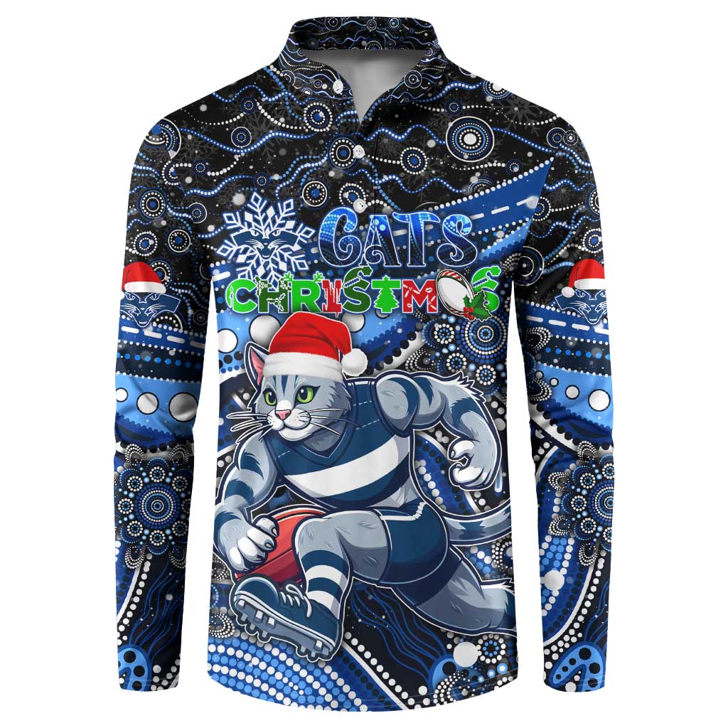 Merry Christmas AFL Cats Button Sweatshirt Aboriginal Santa Football Mascot