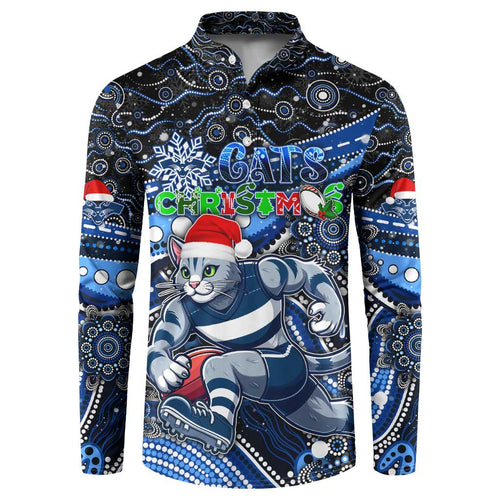 Merry Christmas AFL Cats Button Sweatshirt Aboriginal Santa Football Mascot