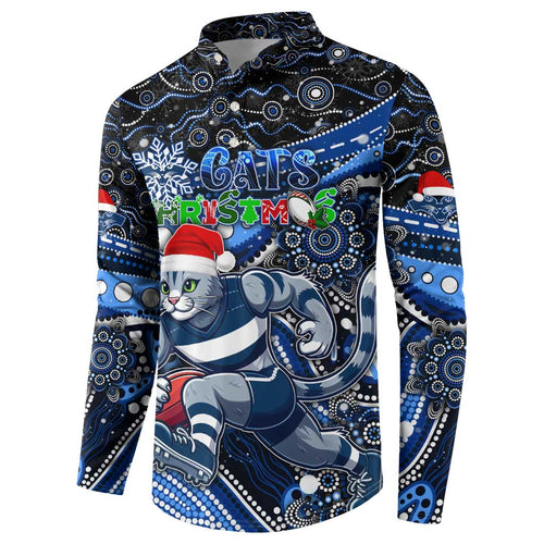 Merry Christmas AFL Cats Button Sweatshirt Aboriginal Santa Football Mascot