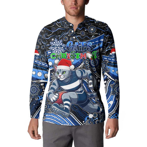 Merry Christmas AFL Cats Button Sweatshirt Aboriginal Santa Football Mascot