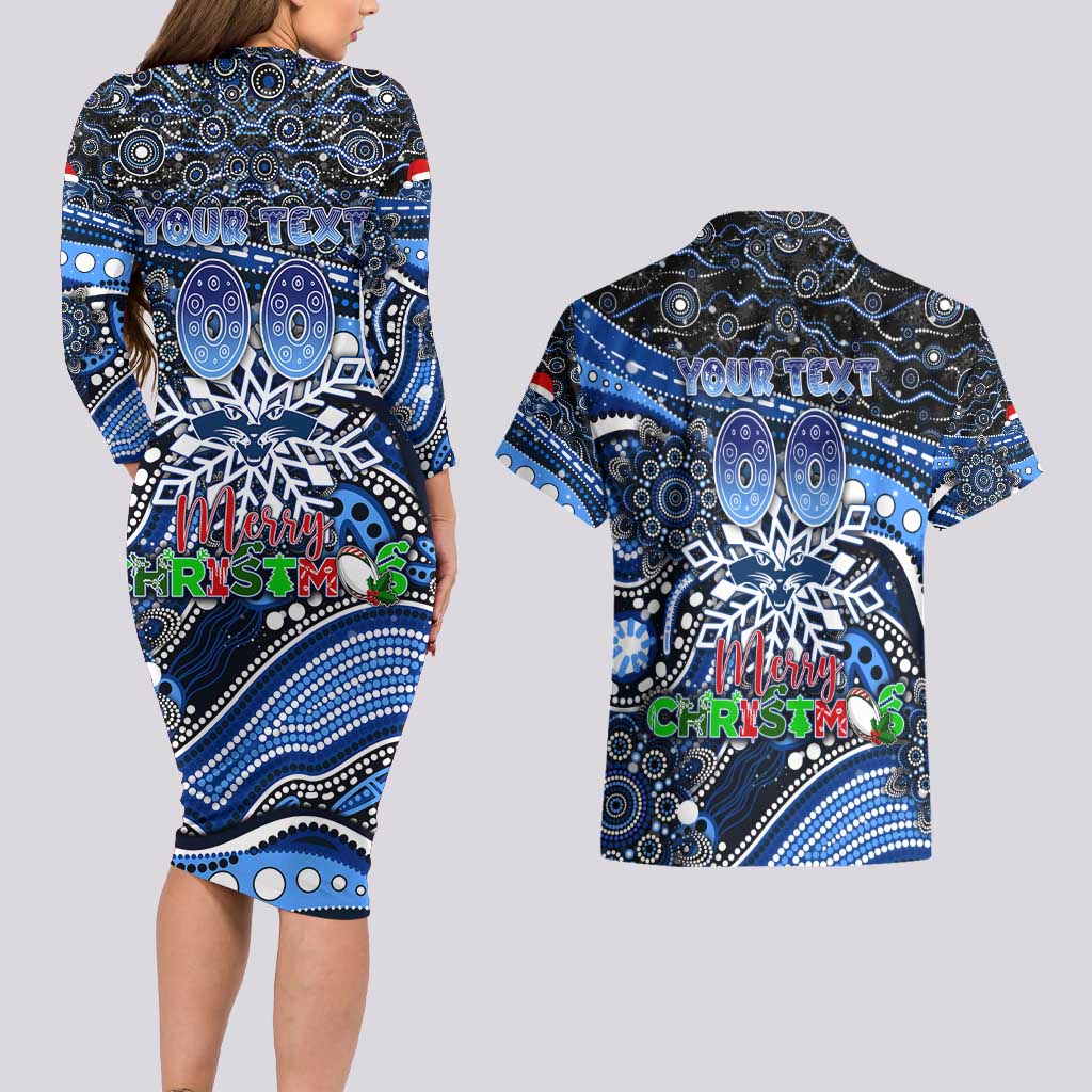 Merry Christmas AFL Cats Couples Matching Long Sleeve Bodycon Dress and Hawaiian Shirt Aboriginal Santa Football Mascot