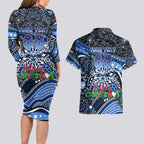 Merry Christmas AFL Cats Couples Matching Long Sleeve Bodycon Dress and Hawaiian Shirt Aboriginal Santa Football Mascot