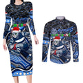 Merry Christmas AFL Cats Couples Matching Long Sleeve Bodycon Dress and Long Sleeve Button Shirt Aboriginal Santa Football Mascot