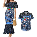 Merry Christmas AFL Cats Couples Matching Mermaid Dress and Hawaiian Shirt Aboriginal Santa Football Mascot