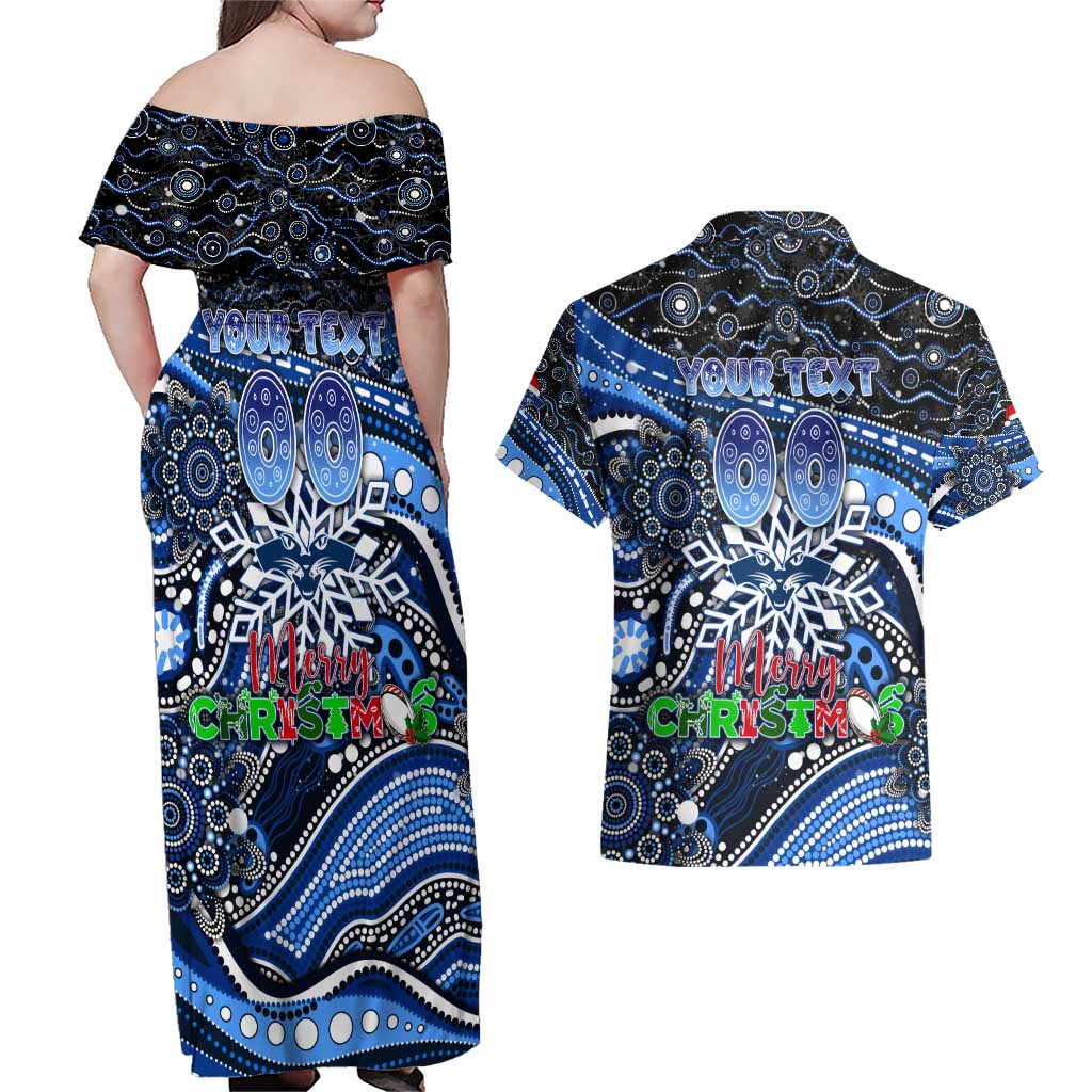 Merry Christmas AFL Cats Couples Matching Off Shoulder Maxi Dress and Hawaiian Shirt Aboriginal Santa Football Mascot