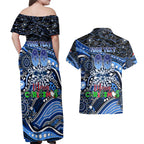 Merry Christmas AFL Cats Couples Matching Off Shoulder Maxi Dress and Hawaiian Shirt Aboriginal Santa Football Mascot
