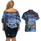 Merry Christmas AFL Cats Couples Matching Off Shoulder Short Dress and Hawaiian Shirt Aboriginal Santa Football Mascot