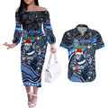 Merry Christmas AFL Cats Couples Matching Off The Shoulder Long Sleeve Dress and Hawaiian Shirt Aboriginal Santa Football Mascot
